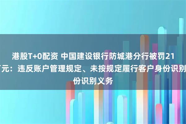 港股T+0配资 中国建设银行防城港分行被罚2185万元：违反账户管理规定、未按规定履行客户身份识别义务