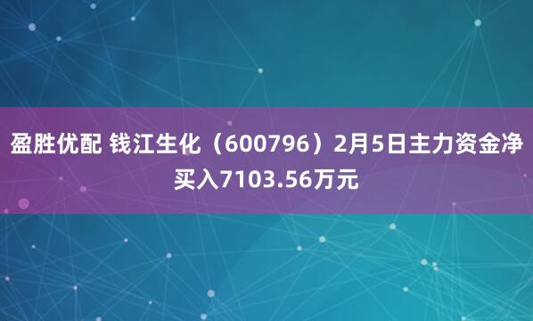 盈胜优配 钱江生化（600796）2月5日主力资金净买入7103.56万元
